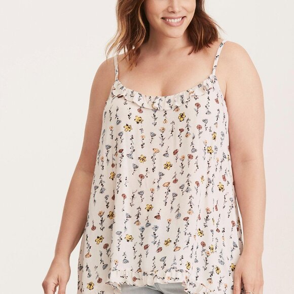 torrid - Floral Print Sharkbite Ruffle Trim Cami - Size 4 - Picture 1 of 6